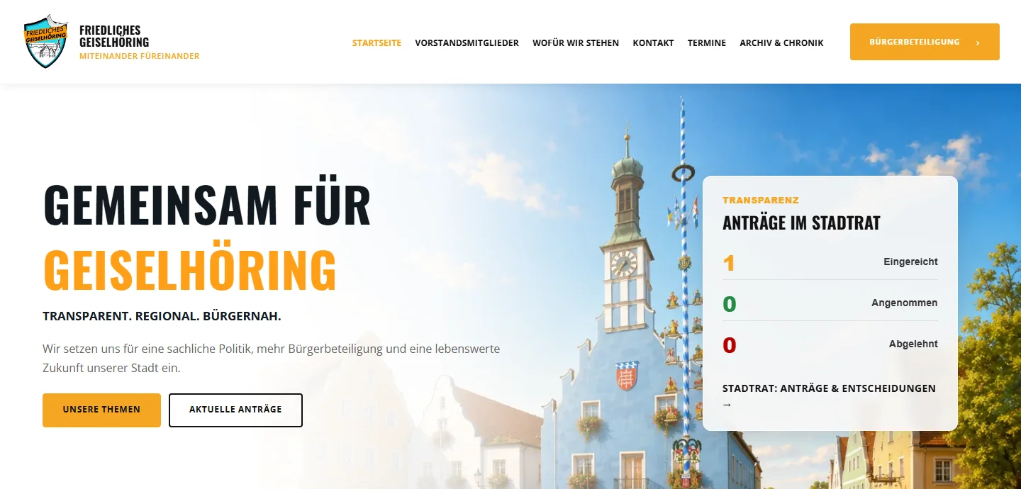 Startseite von Friedliches Geiselhöring nach der Migration auf SB Base