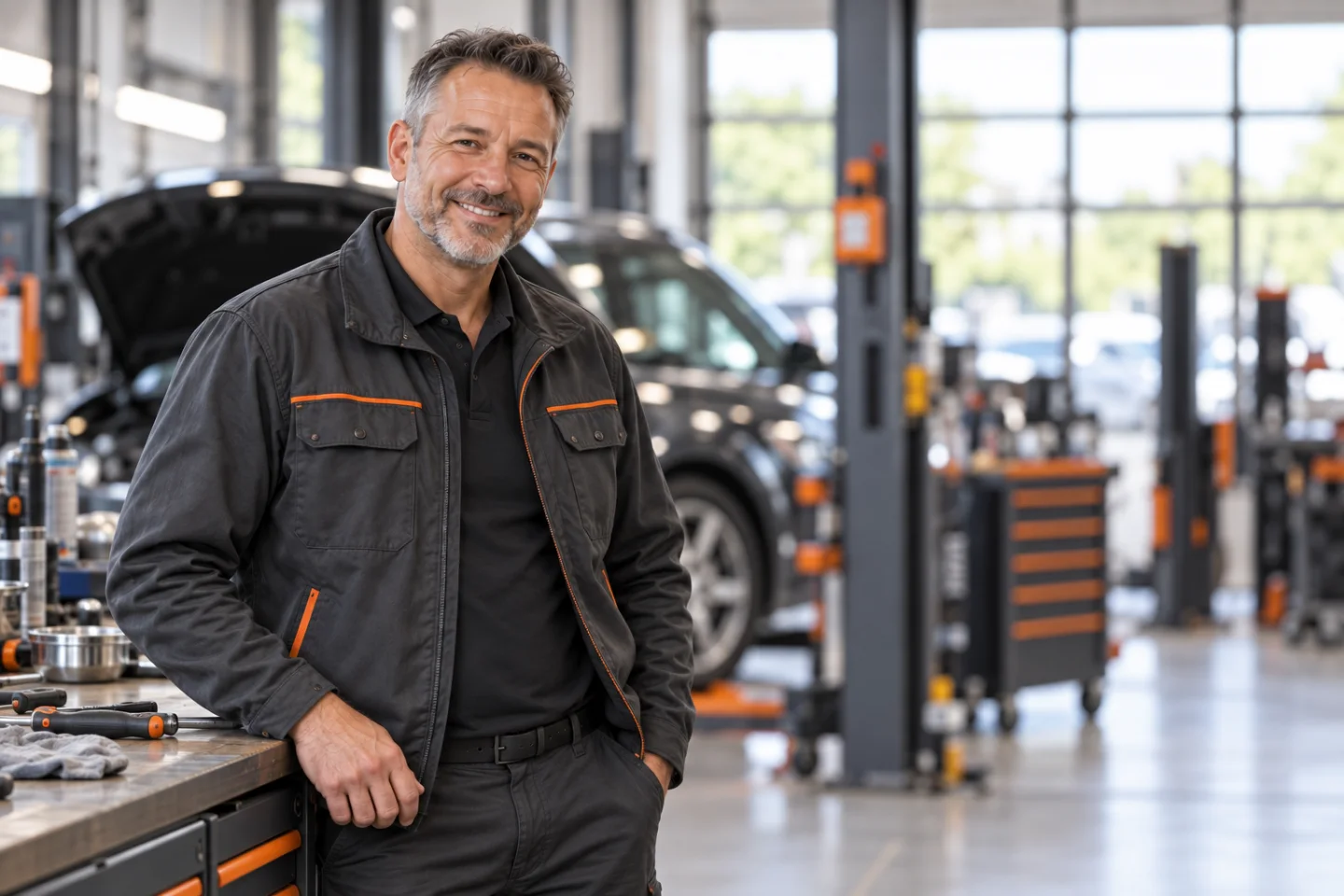 Fiktiver Inhaber Markus Winter in der MOTORWERK Werkstatt