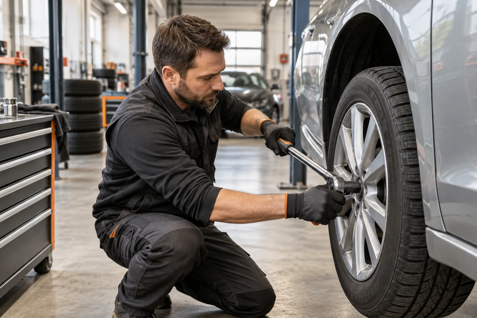 Fiktiver MOTORWERK Mitarbeiter beim Radservice