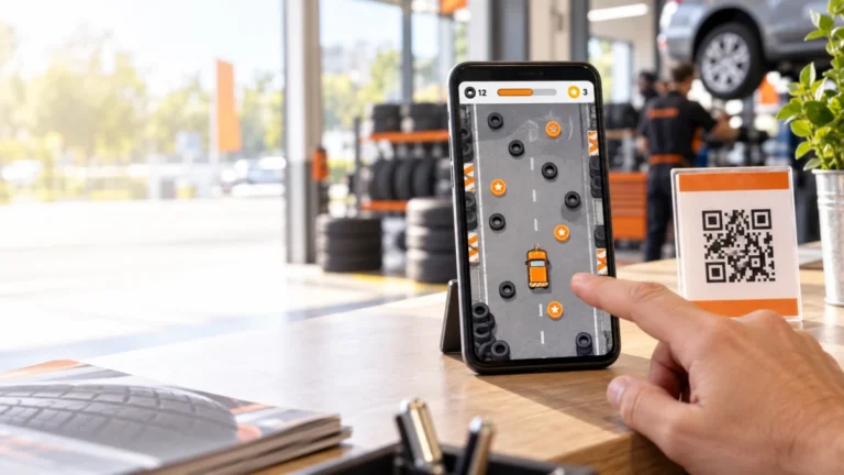 Smartphone mit einer 2D-Reifen-Challenge als SB-GAME-Konzept